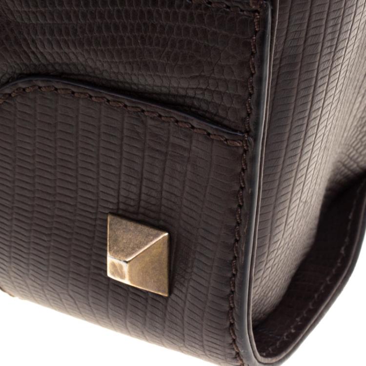 Pre Owned Balenciaga Dark Brown Lizard Embossed Leather Box Bag