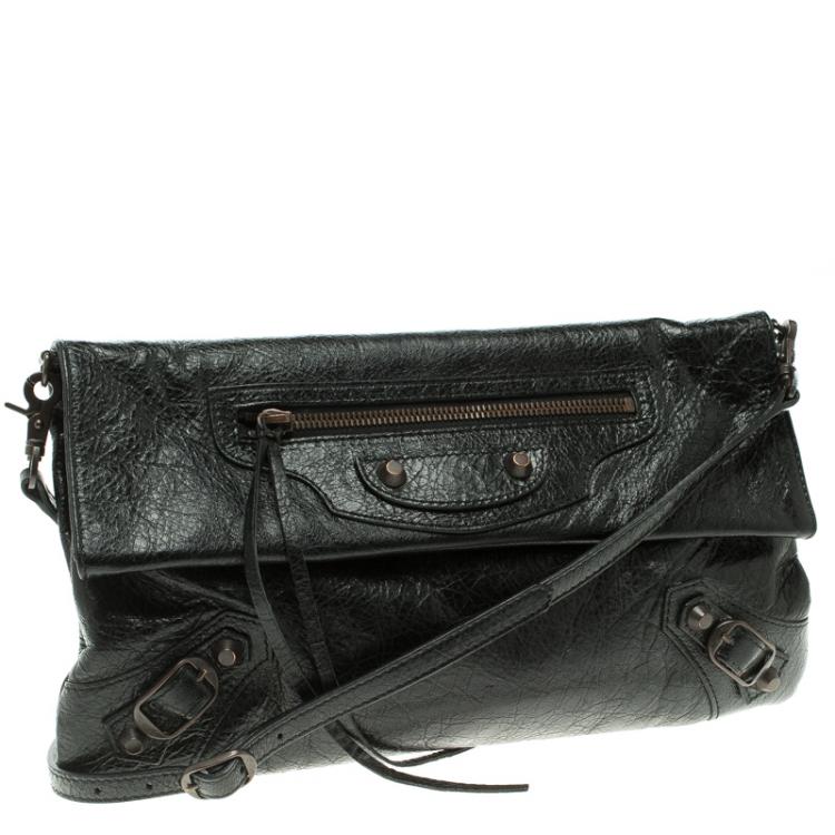 Pre Owned Balenciaga Black Leather Classic Hardware Strap Envelope Clutch