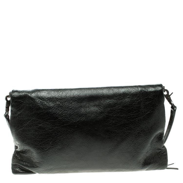 Pre Owned Balenciaga Black Leather Classic Hardware Strap Envelope Clutch
