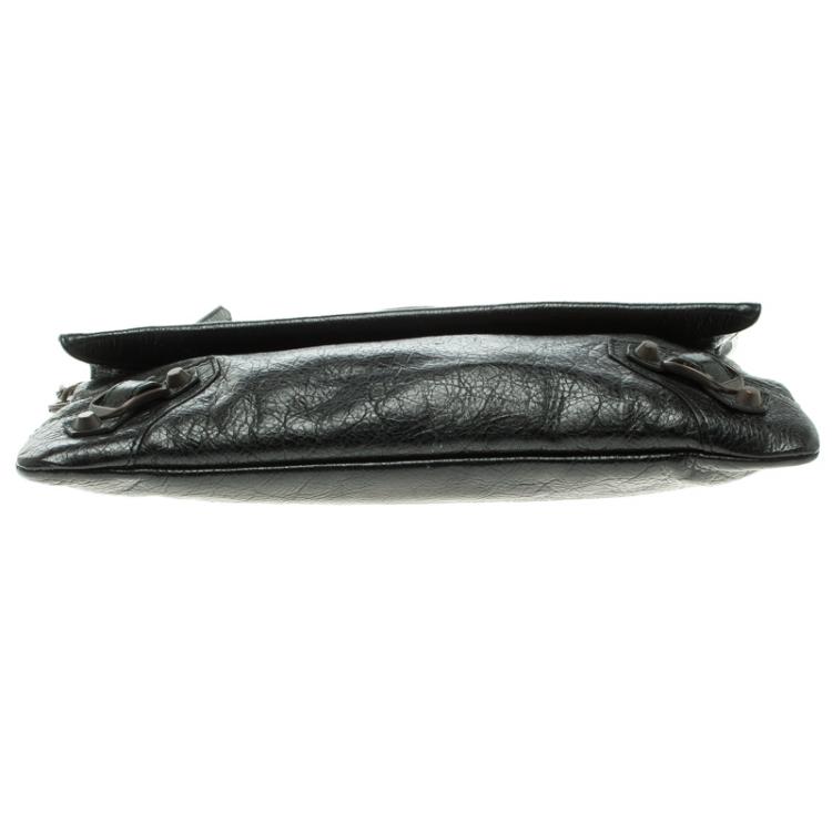 Pre Owned Balenciaga Black Leather Classic Hardware Strap Envelope Clutch