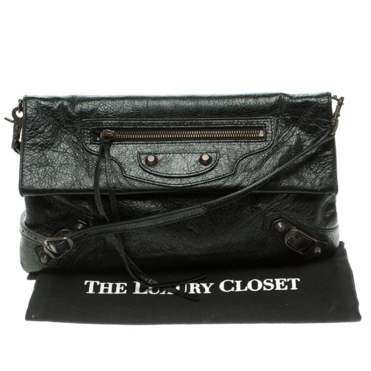 Pre Owned Balenciaga Black Leather Classic Hardware Strap Envelope Clutch