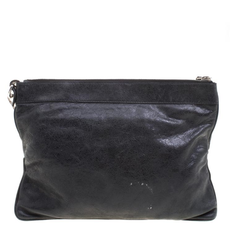 Pre Owned Balenciaga Black Leather GSH Flat Clutch