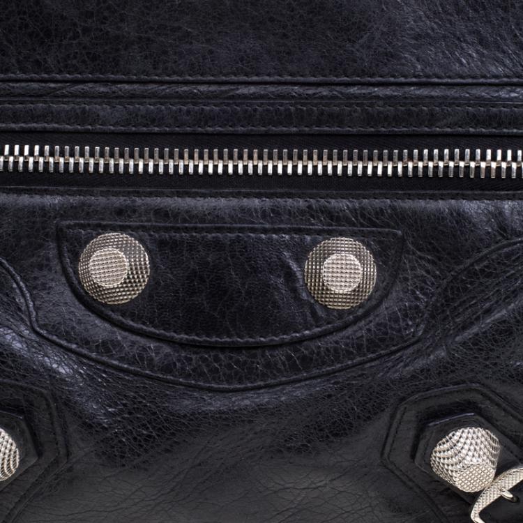 Pre Owned Balenciaga Black Leather GSH Flat Clutch