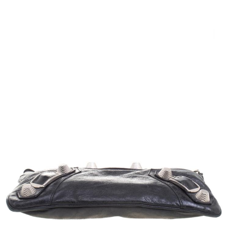 Pre Owned Balenciaga Black Leather GSH Flat Clutch