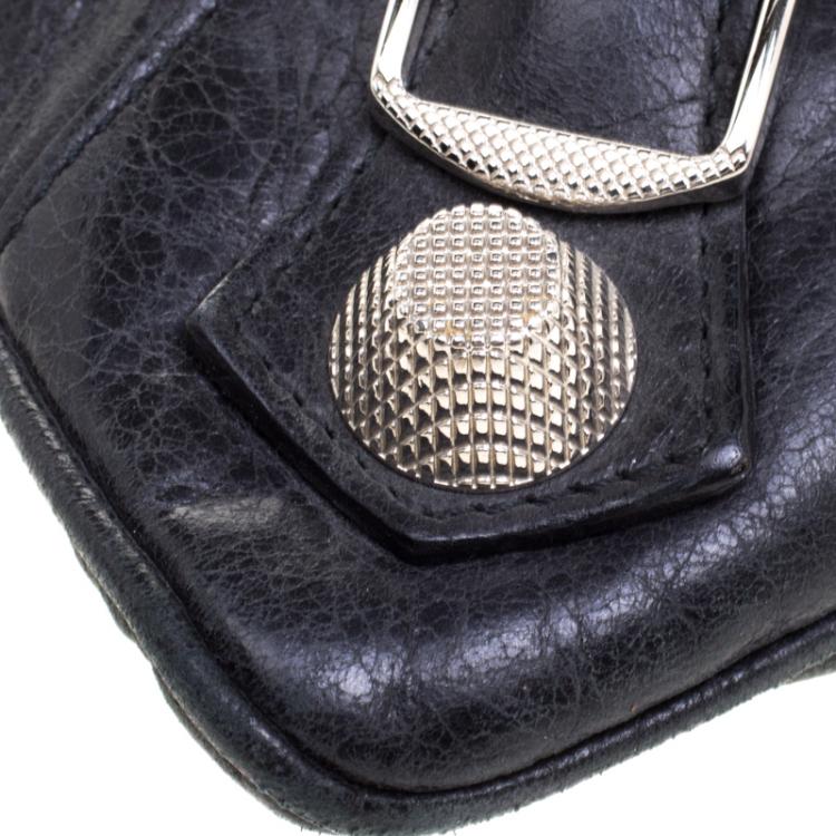 Pre Owned Balenciaga Black Leather GSH Flat Clutch