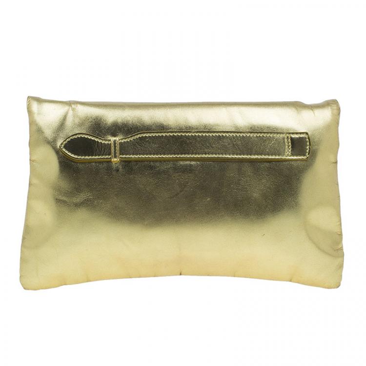 Pre Owned Balenciaga Gold Laminated Calfskin Giant 21 Envelope Clutch