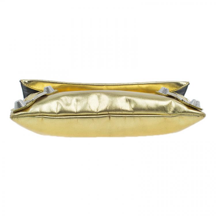 Pre Owned Balenciaga Gold Laminated Calfskin Giant 21 Envelope Clutch