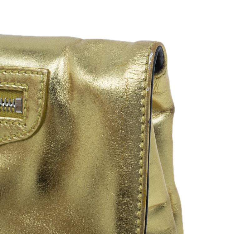 Pre Owned Balenciaga Gold Laminated Calfskin Giant 21 Envelope Clutch
