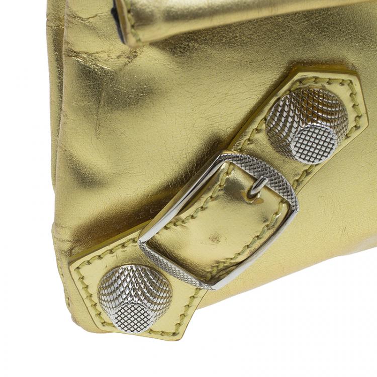 Pre Owned Balenciaga Gold Laminated Calfskin Giant 21 Envelope Clutch