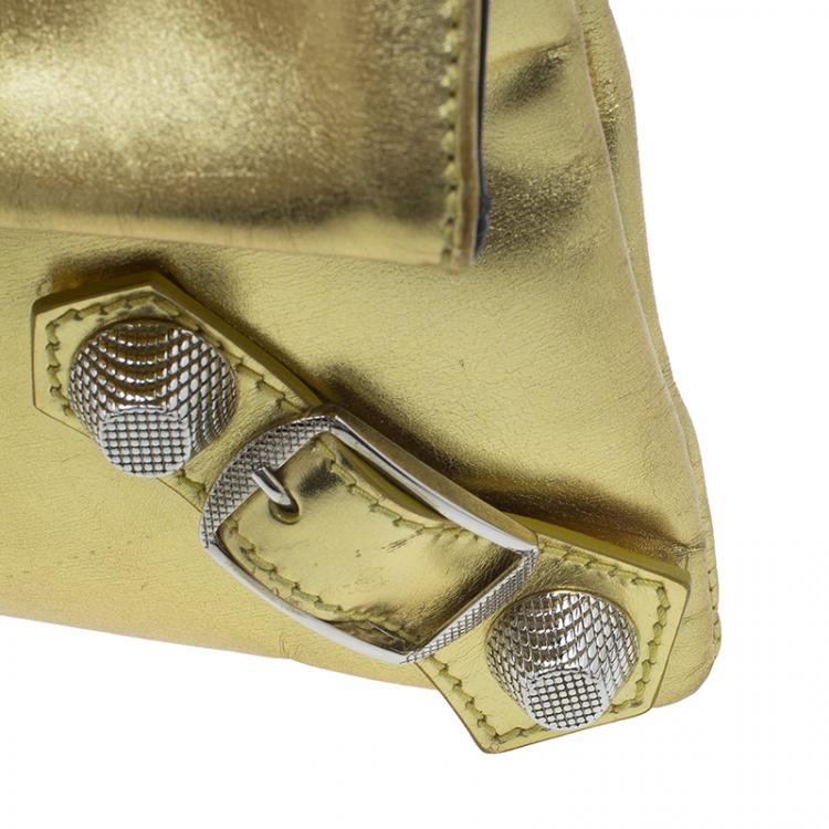 Pre Owned Balenciaga Gold Laminated Calfskin Giant 21 Envelope Clutch