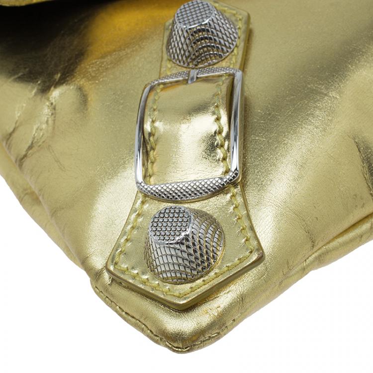 Pre Owned Balenciaga Gold Laminated Calfskin Giant 21 Envelope Clutch