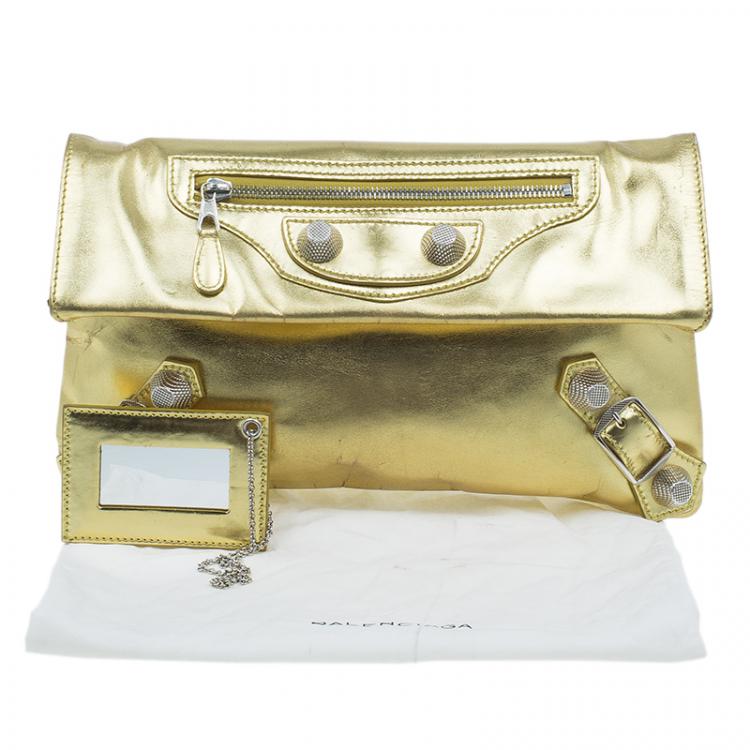 Pre Owned Balenciaga Gold Laminated Calfskin Giant 21 Envelope Clutch