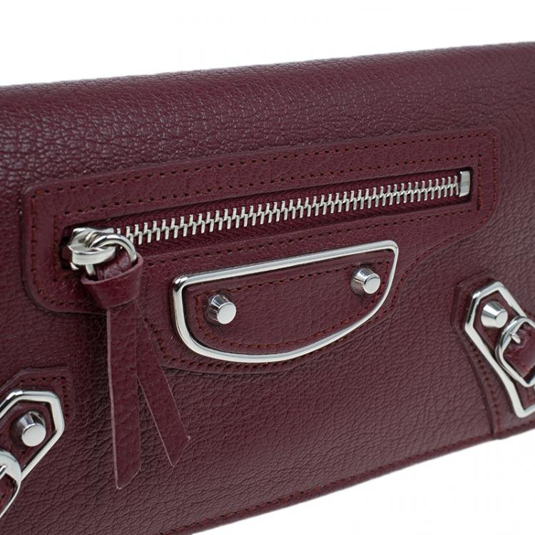 Pre Owned Balenciaga Red Leather Arena Continental Wallet