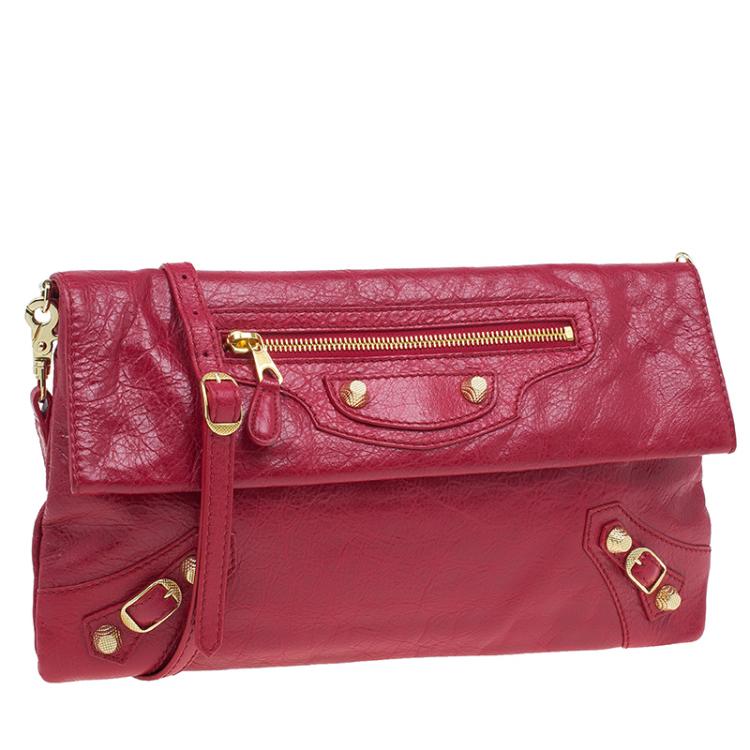Pre Owned Balenciaga Red Lambskin Leather Giant GH Envelope Strap Clutch