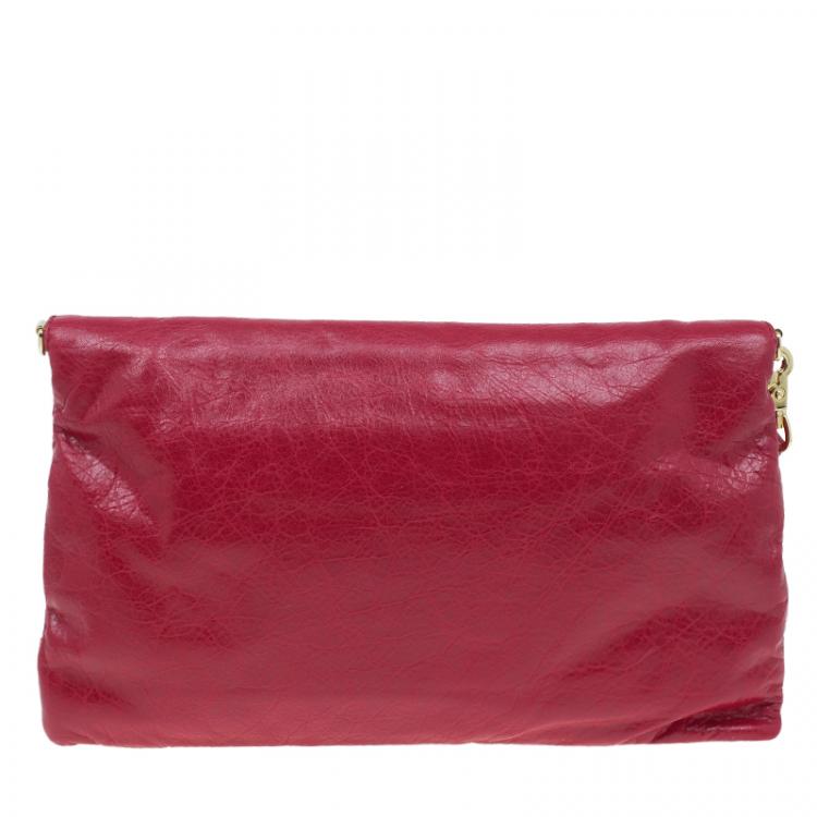 Pre Owned Balenciaga Red Lambskin Leather Giant GH Envelope Strap Clutch