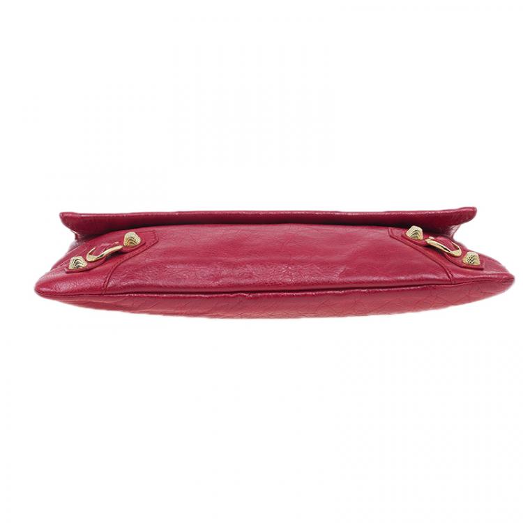 Pre Owned Balenciaga Red Lambskin Leather Giant GH Envelope Strap Clutch