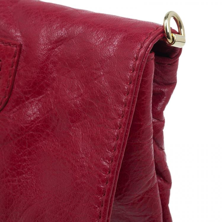 Pre Owned Balenciaga Red Lambskin Leather Giant GH Envelope Strap Clutch