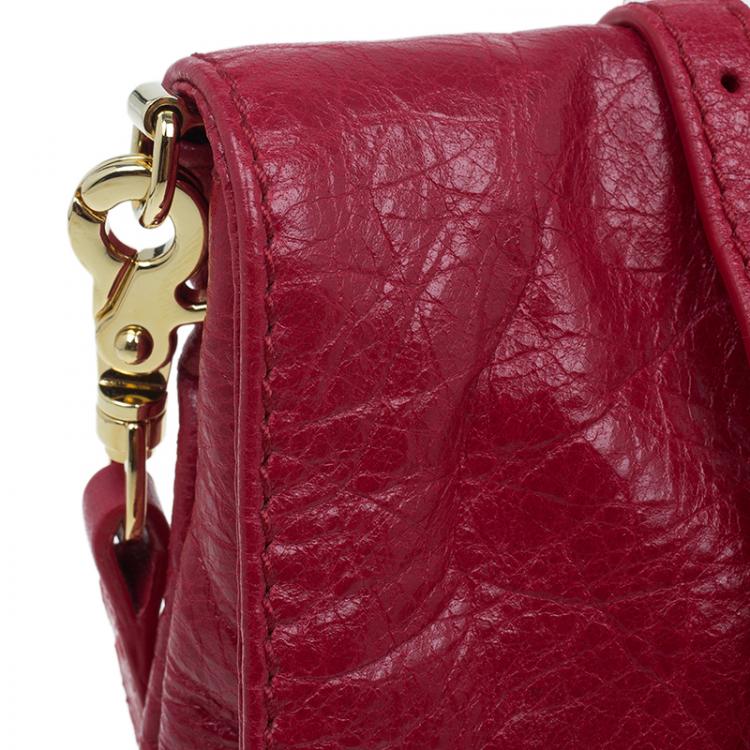 Pre Owned Balenciaga Red Lambskin Leather Giant GH Envelope Strap Clutch