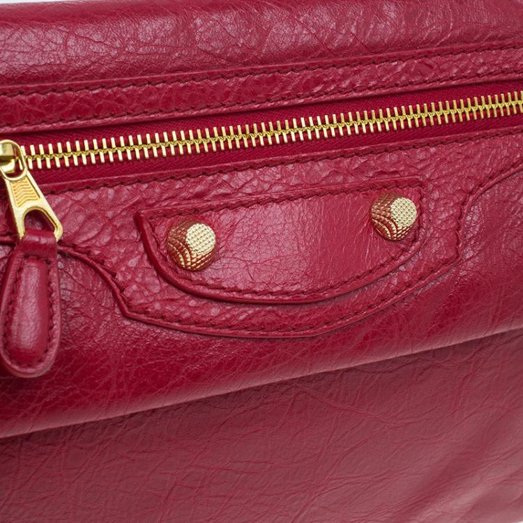 Pre Owned Balenciaga Red Lambskin Leather Giant GH Envelope Strap Clutch