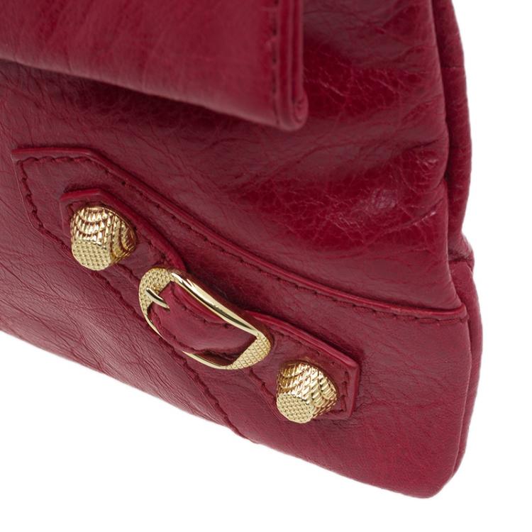 Pre Owned Balenciaga Red Lambskin Leather Giant GH Envelope Strap Clutch