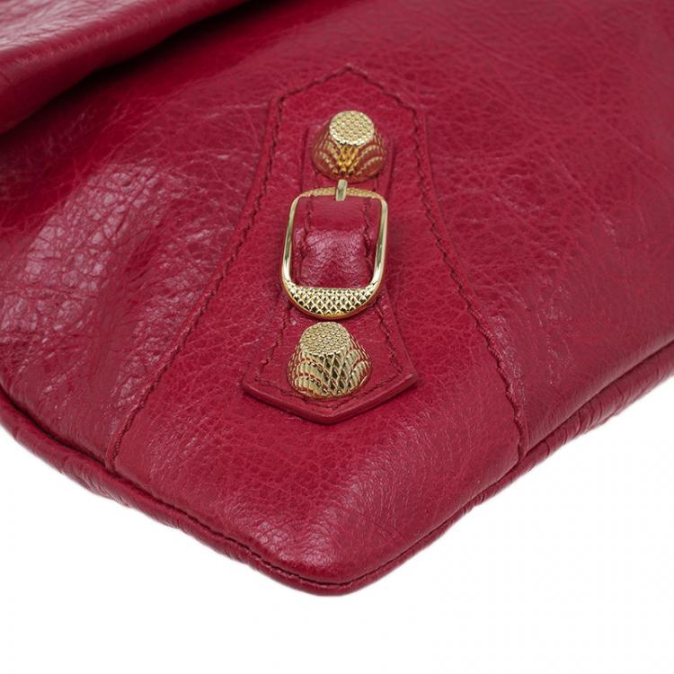 Pre Owned Balenciaga Red Lambskin Leather Giant GH Envelope Strap Clutch
