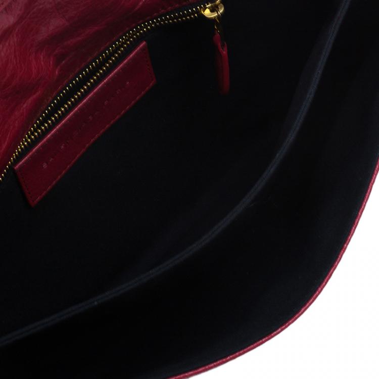 Pre Owned Balenciaga Red Lambskin Leather Giant GH Envelope Strap Clutch