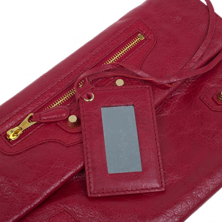 Pre Owned Balenciaga Red Lambskin Leather Giant GH Envelope Strap Clutch