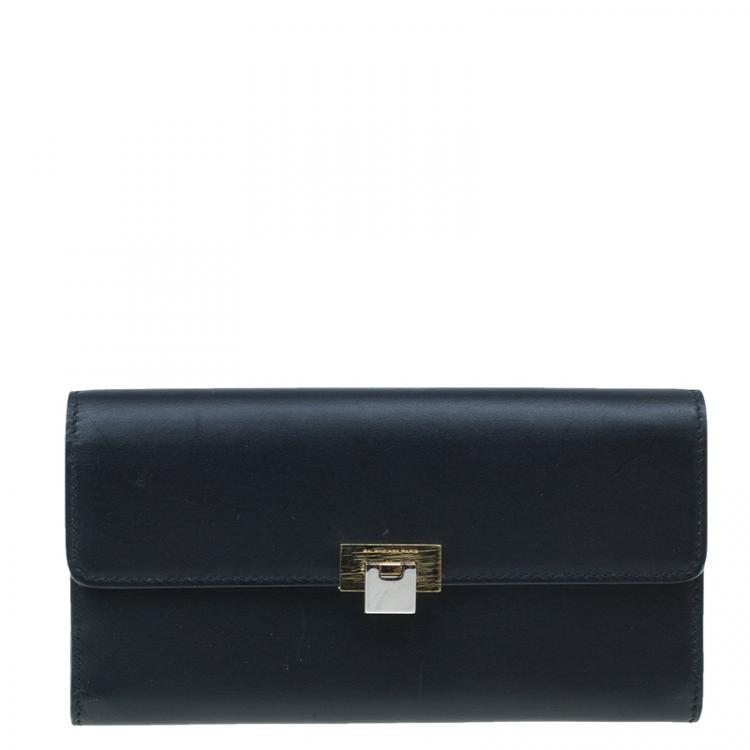 Pre Owned Balenciaga Black Leather Le dix Money Continental Flap Wallet 