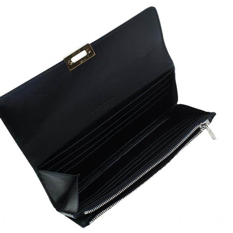Pre Owned Balenciaga Black Leather Le dix Money Continental Flap Wallet 