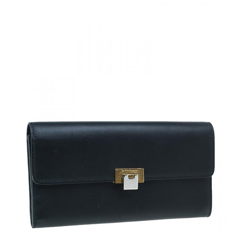 Pre Owned Balenciaga Black Leather Le dix Money Continental Flap Wallet 
