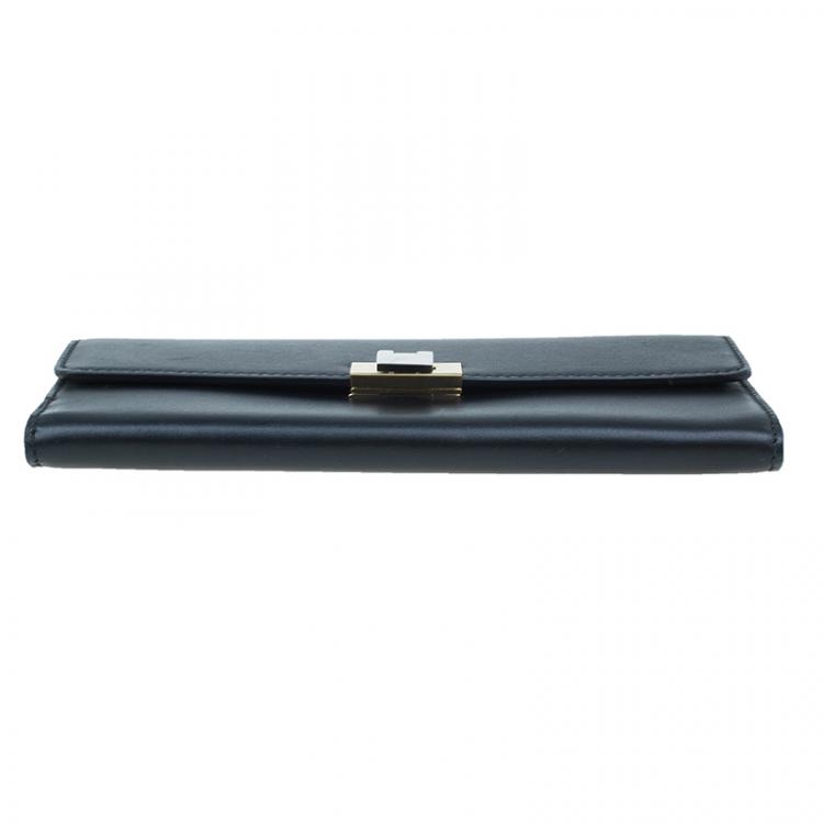 Pre Owned Balenciaga Black Leather Le dix Money Continental Flap Wallet 