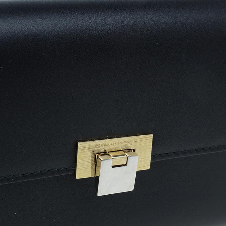 Pre Owned Balenciaga Black Leather Le dix Money Continental Flap Wallet 