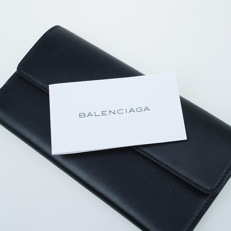 Pre Owned Balenciaga Black Leather Le dix Money Continental Flap Wallet 
