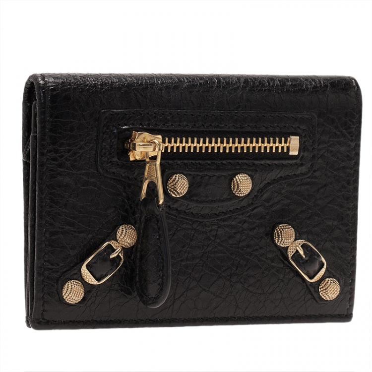 Pre Owned Balenciaga Black Leather Arena Double Card Holder