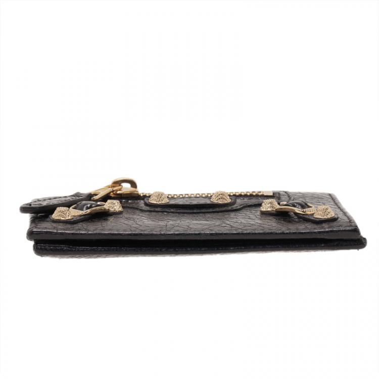 Pre Owned Balenciaga Black Leather Arena Double Card Holder