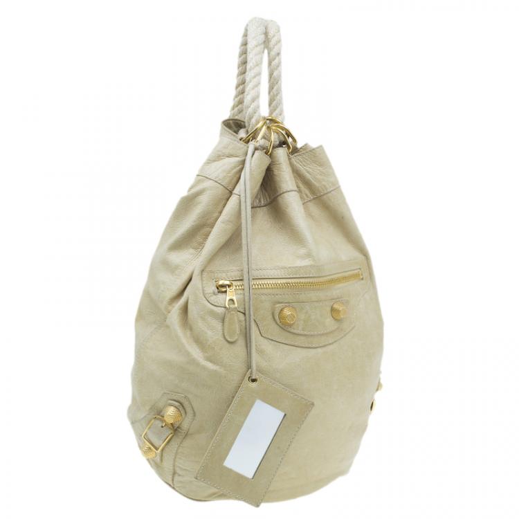 Pre Owned Balenciaga Cream Leather Motocross Bucket Backpack Bag