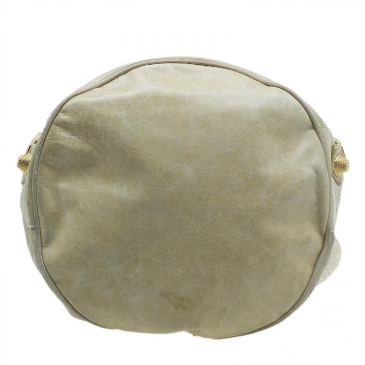 Pre Owned Balenciaga Cream Leather Motocross Bucket Backpack Bag