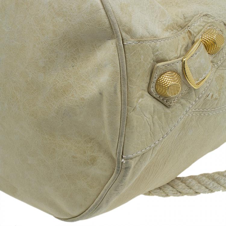 Pre Owned Balenciaga Cream Leather Motocross Bucket Backpack Bag