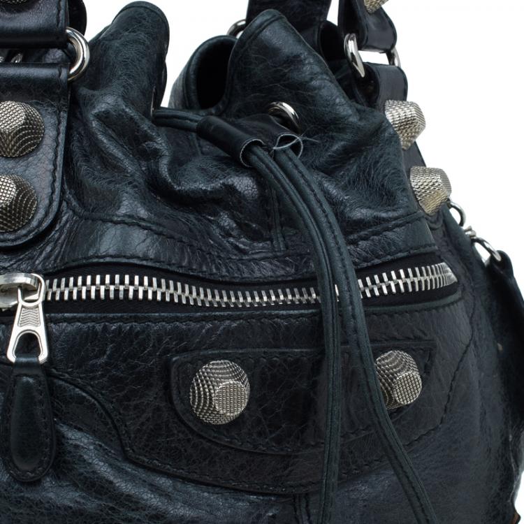 Pre Owned Balenciaga Dark Green Leather GSH Pompon Bag