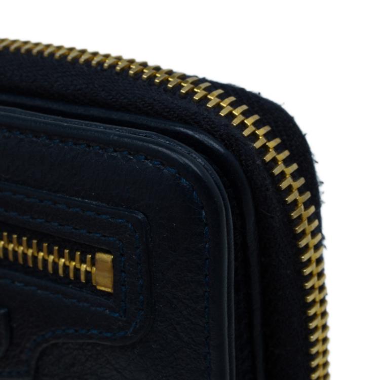 Pre Owned Balenciaga Blue Goatskin Billfold Zip Around Wallet 