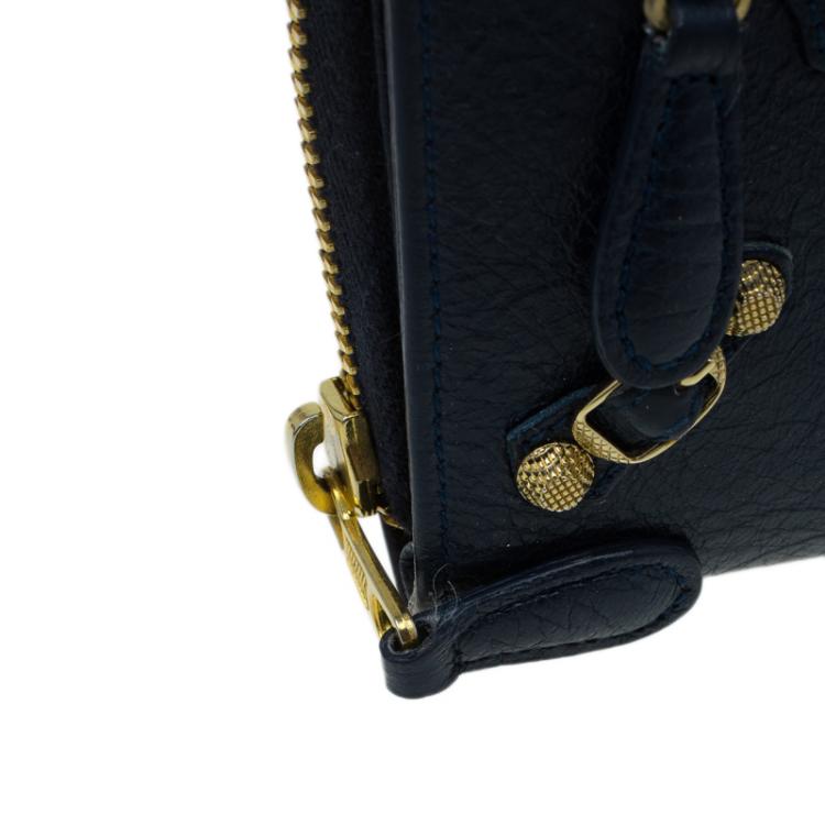 Pre Owned Balenciaga Blue Goatskin Billfold Zip Around Wallet 