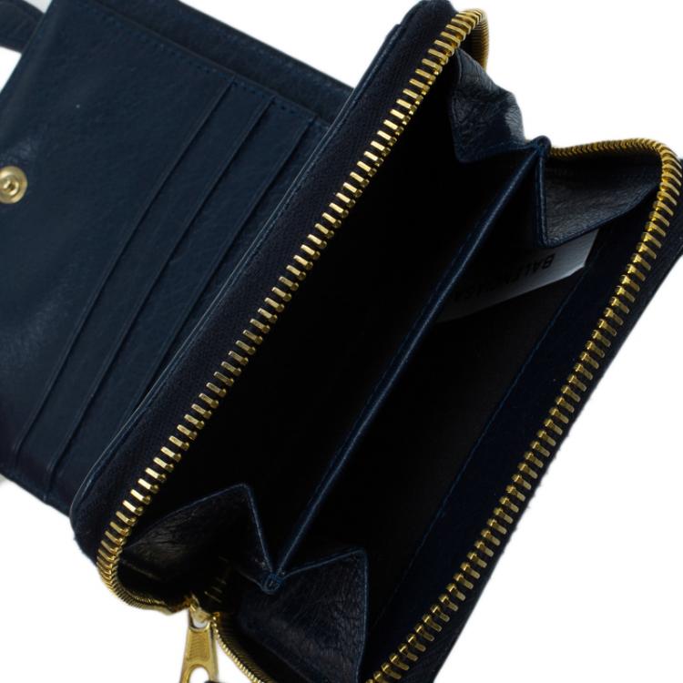 Pre Owned Balenciaga Blue Goatskin Billfold Zip Around Wallet 