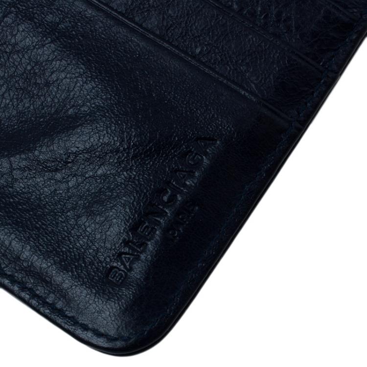 Pre Owned Balenciaga Blue Goatskin Billfold Zip Around Wallet 
