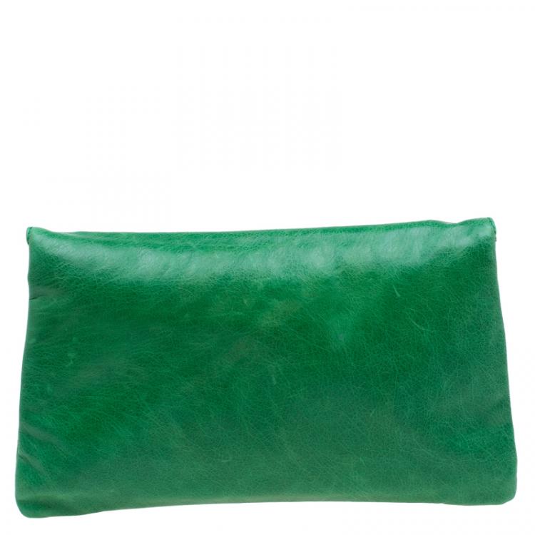 Pre Owned Balenciaga Green Leather Giant 21 Silver hardware Envelope Clutch