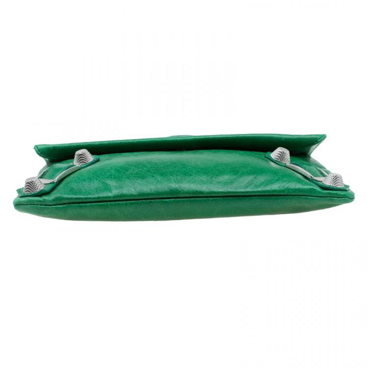 Pre Owned Balenciaga Green Leather Giant 21 Silver hardware Envelope Clutch