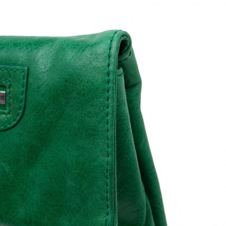 Pre Owned Balenciaga Green Leather Giant 21 Silver hardware Envelope Clutch