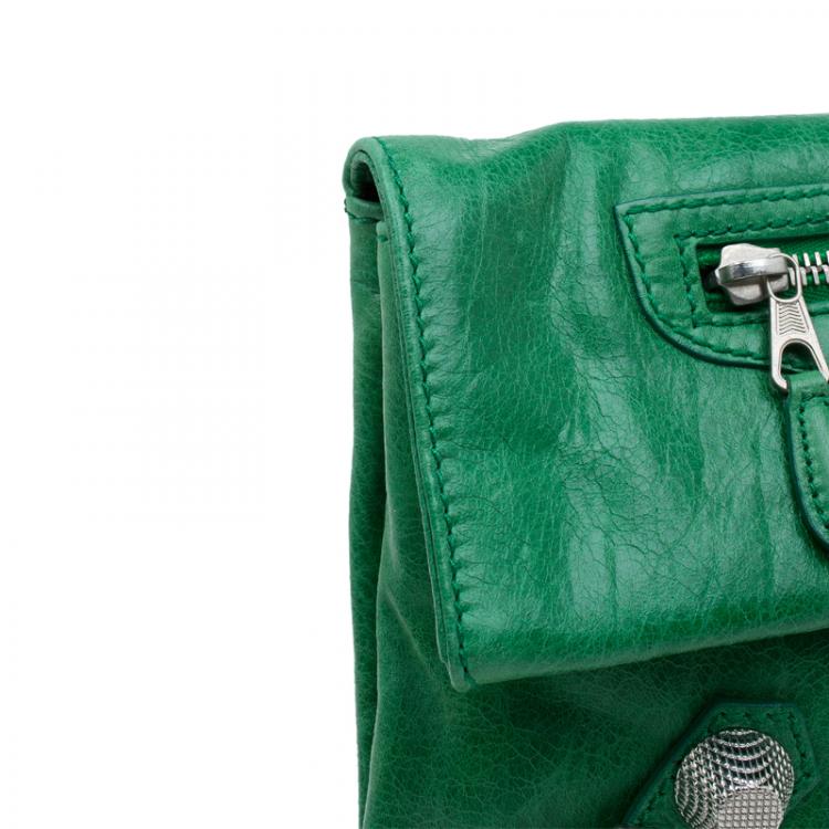 Pre Owned Balenciaga Green Leather Giant 21 Silver hardware Envelope Clutch
