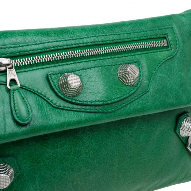 Pre Owned Balenciaga Green Leather Giant 21 Silver hardware Envelope Clutch