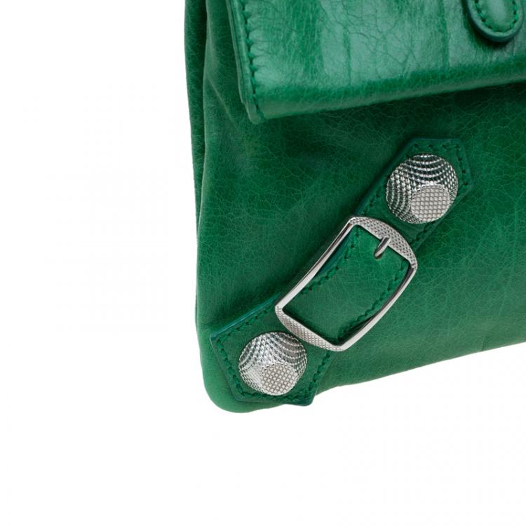 Pre Owned Balenciaga Green Leather Giant 21 Silver hardware Envelope Clutch