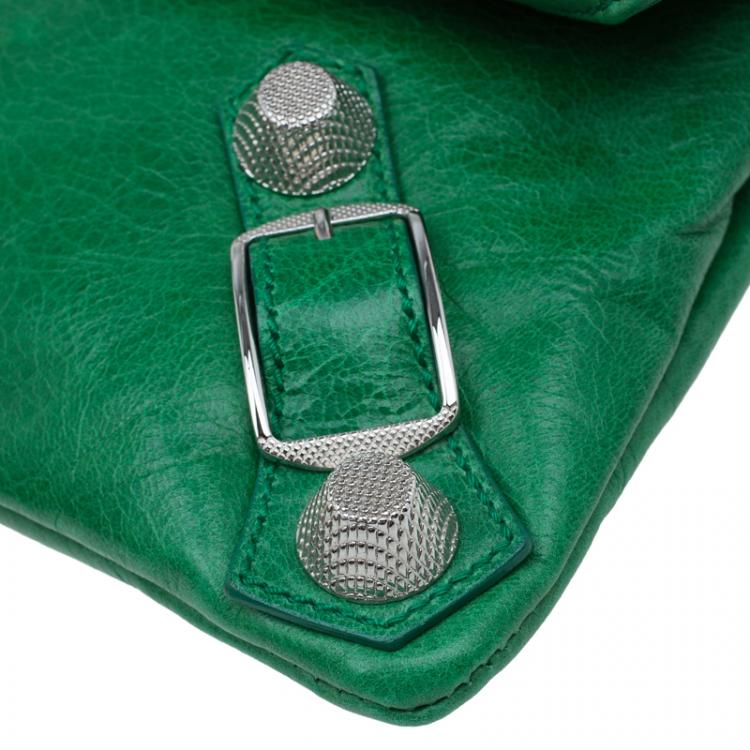 Pre Owned Balenciaga Green Leather Giant 21 Silver hardware Envelope Clutch
